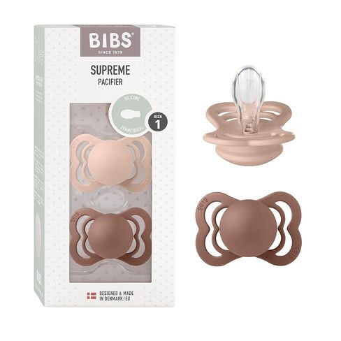 BIBS Supreme Baby Pacifier 2-Pack | Made in Denmark | BPA Free Dummy Soother, Symmetrical Nipple. Silicone, Size 1 (0-6 Months), Haze / Blossom in Saudi Arabia
