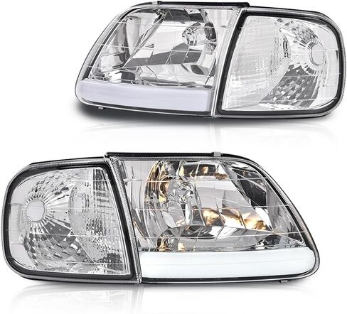 مجموعة المصابيح الأمامية LED مع مصباح أمامي LED DRL متوافق مع 2005 2006 2007 Ford F250 F350 F450 F550 SuperDuty (عدسة شفافة غطاء كروم عاكس شفاف) in Kuwait