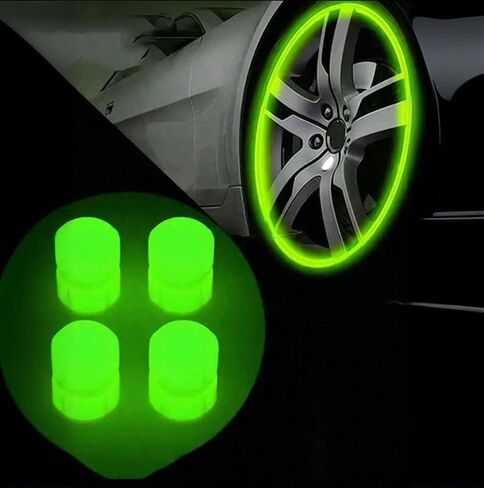 4Pcs Green Tire Air Caps,Glowing Tire Valve Caps,Universal Tire Caps for Cars Trucks Motorcycles Suvs and Bikes Glow in The Dark Valve Stem Caps in Saudi Arabia