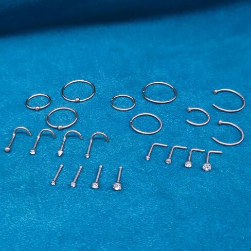 21 Pcs Hoop Nose Rings Surgical Steel Nose Rings for Women 20G Nose Piercing Jewelry Silver Gold Black Nose Piercings Corkscrew Nose Studs L Shaped Nose Rings Nose Rings Hoops 6mm 8mm 10mm 12mm in Kuwait