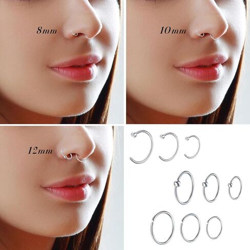 21 Pcs Hoop Nose Rings Surgical Steel Nose Rings for Women 20G Nose Piercing Jewelry Silver Gold Black Nose Piercings Corkscrew Nose Studs L Shaped Nose Rings Nose Rings Hoops 6mm 8mm 10mm 12mm in Kuwait