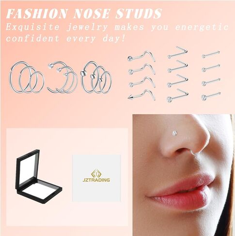 21 Pcs Hoop Nose Rings Surgical Steel Nose Rings for Women 20G Nose Piercing Jewelry Silver Gold Black Nose Piercings Corkscrew Nose Studs L Shaped Nose Rings Nose Rings Hoops 6mm 8mm 10mm 12mm in Kuwait