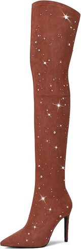 MUCCCUTE Thigh High Boots for Women Over the Knee Square Toe GoGo Boot Fashion Chunky Block Heel Sexy Stretch Long Boots with Zipper in Kuwait