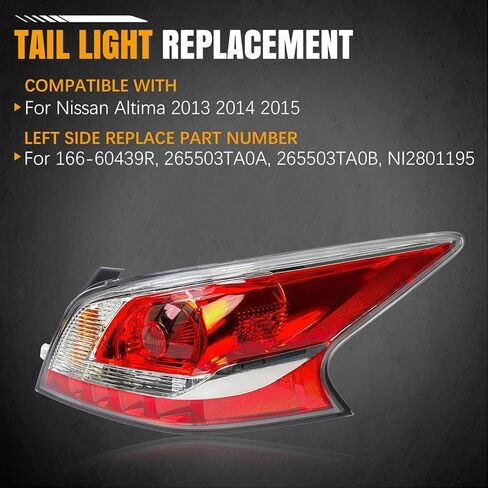 Right Tail Light Assembly Fit for Nissan Altima 2013 2014 2015 RH Passenger Side Taillight Tail lamp Halogen Rear Brake Lamp Replacement for NI2801195 in Saudi Arabia