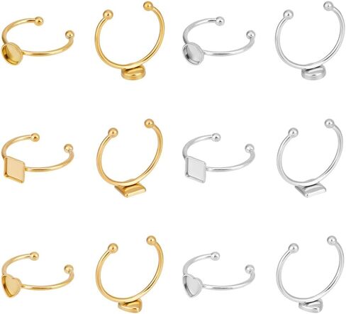 UNICRAFTALE 12Pcs 3 Styles 304 Stainless Steel Blank Dome Finger Rings 2 Colors Round Flat Pad Ring Components Open Cuff Bezel Trays Fit Ring for Jewelry Making Tray 6mm in Saudi Arabia