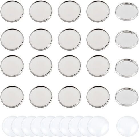 UNICRAFTALE 50 Sets 16mm Blank Dome Flat Round DIY Cabochon Making Kits 304 Stainless Steel Plain Edge Bezel Cups and Clear Glass Cabochon for Necklaces Jewelry Making in Saudi Arabia