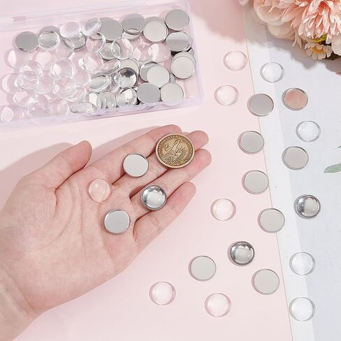 UNICRAFTALE 50 Sets 16mm Blank Dome Flat Round DIY Cabochon Making Kits 304 Stainless Steel Plain Edge Bezel Cups and Clear Glass Cabochon for Necklaces Jewelry Making in Saudi Arabia