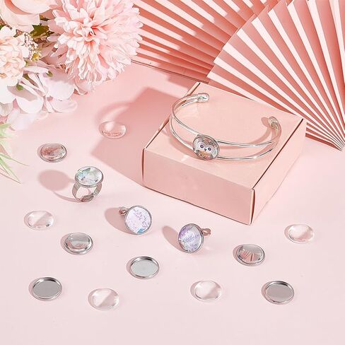 UNICRAFTALE 50 Sets 16mm Blank Dome Flat Round DIY Cabochon Making Kits 304 Stainless Steel Plain Edge Bezel Cups and Clear Glass Cabochon for Necklaces Jewelry Making in Saudi Arabia