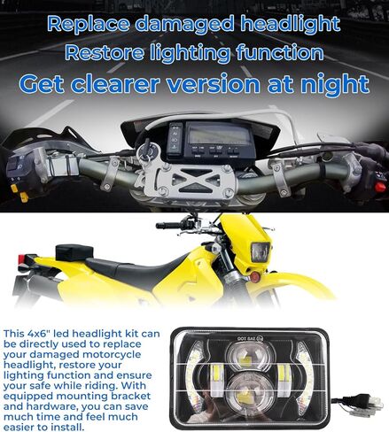 4x6 LED Headlight Kit for Suzuki DR-650 | for Suzuki DRZ400 with Mounting Bracket Hardware Headlight High Brightness Three Modes High Beam Low beam Daytime Running Light (Light with Bracket) in Kuwait