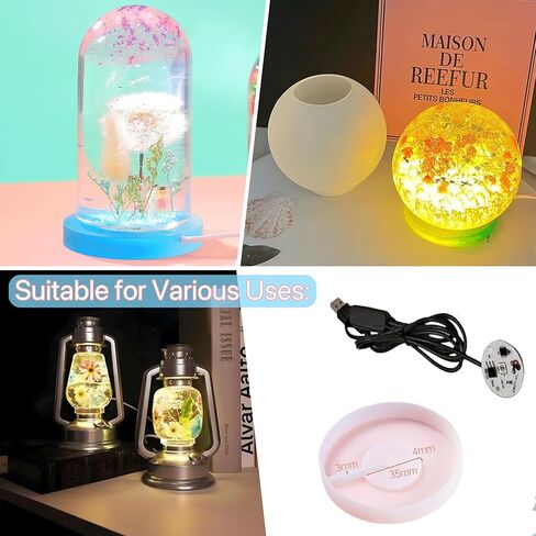 Light Resin Silicone Mold Set,Round Display Base Silicone Mold with 4Pcs Led Light for Resin Casting DIY Luminous Epoxy Casting Craft Desktop Ornaments (4pcs Black) in Saudi Arabia