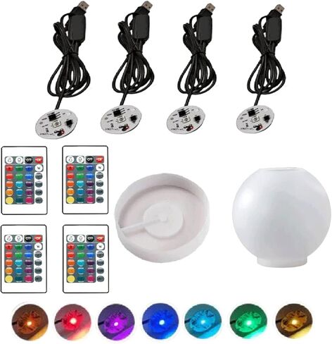 Light Resin Silicone Mold Set,Round Display Base Silicone Mold with 4Pcs Led Light for Resin Casting DIY Luminous Epoxy Casting Craft Desktop Ornaments (4pcs Black) in Saudi Arabia