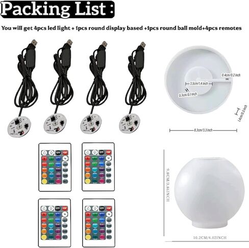 Light Resin Silicone Mold Set,Round Display Base Silicone Mold with 4Pcs Led Light for Resin Casting DIY Luminous Epoxy Casting Craft Desktop Ornaments (4pcs Black) in Saudi Arabia