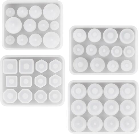 4Pcs DIY Beads Silicone Molds Square Round Polygonal Flat Round Bead with Hole Resin Casting Mold for DIY Bracelet Necklace Earrings Jewelry Making Polymer Clay Art Craft, Inner Diameter: 4-13mm in Saudi Arabia