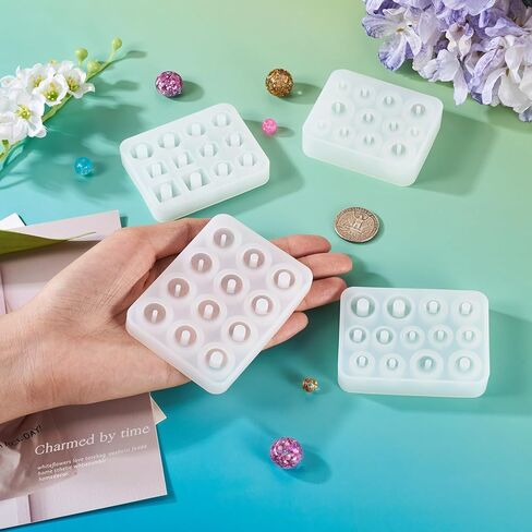 4Pcs DIY Beads Silicone Molds Square Round Polygonal Flat Round Bead with Hole Resin Casting Mold for DIY Bracelet Necklace Earrings Jewelry Making Polymer Clay Art Craft, Inner Diameter: 4-13mm in Saudi Arabia