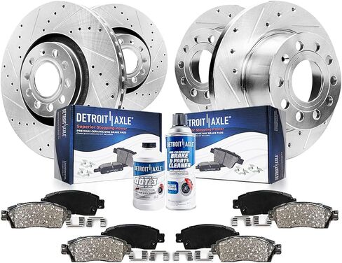 Detroit Axle - Brake Kit for Volkswagen 2005-2010 Jetta 2010 Golf, Drilled & Slotted Disc Brake Rotors Ceramic Brakes Pads Replacement - [11.34" Front and 10.24" Rear Rotors] in Saudi Arabia