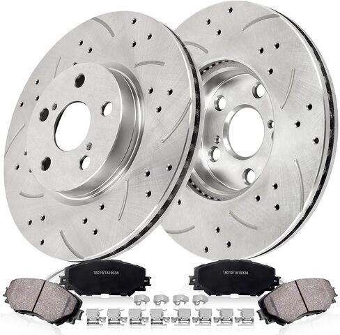 Front Drilled and Slotted Brake Pads and Rotors Kit Ceramic Automotive Replacement Brake Kits Vented 10.83 Inch Compatible for Toyota Corolla Matrix 2008-2019 (18 Pcs) in Saudi Arabia