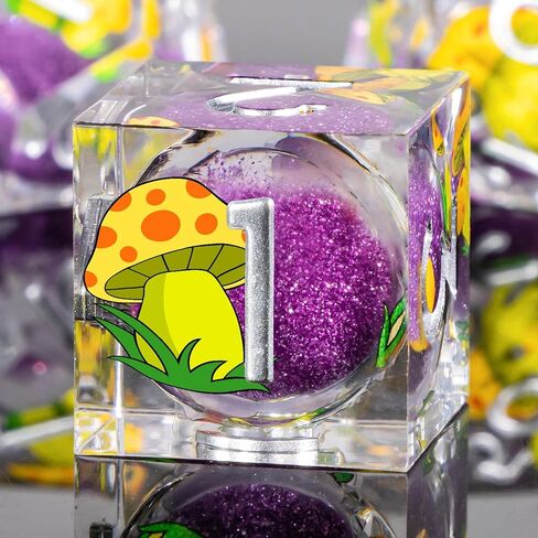 OUKELANWO Liquid Core Mushroom DND Dice Set D&D, 7Pcs Resin Sharp Edge Dice with Gift Box, Dungeons Dragons D and D Role Playing Gaming Dice D20 D12 D10 D8 D6 D4, Purple in Kuwait