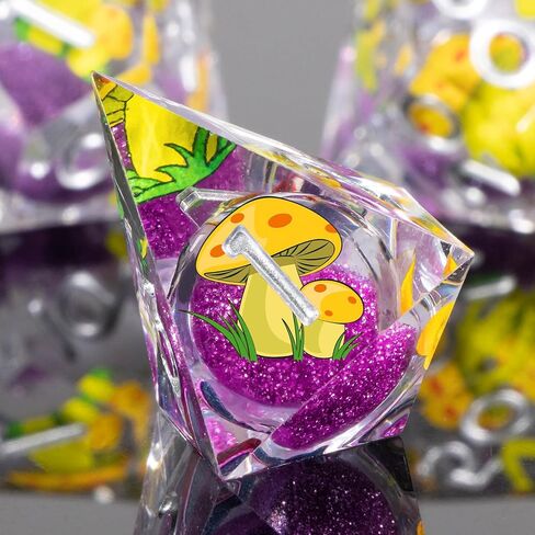 OUKELANWO Liquid Core Mushroom DND Dice Set D&D, 7Pcs Resin Sharp Edge Dice with Gift Box, Dungeons Dragons D and D Role Playing Gaming Dice D20 D12 D10 D8 D6 D4, Purple in Kuwait