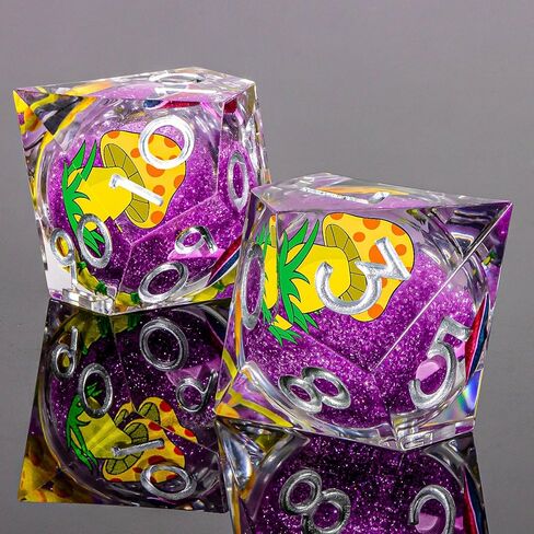 OUKELANWO Liquid Core Mushroom DND Dice Set D&D, 7Pcs Resin Sharp Edge Dice with Gift Box, Dungeons Dragons D and D Role Playing Gaming Dice D20 D12 D10 D8 D6 D4, Purple in Kuwait