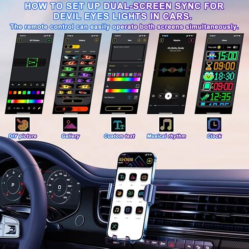 Devil Eyes Light for Cars, 2-Pack LED Eyes for Car Windshield with Perfect Sync, Animated Programmable Scrolling Display Sign, 23.4"x4.7" Flexible Screen with APP/Remote Control for SUV, Truck,Van,RV in Saudi Arabia
