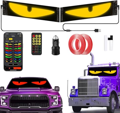 Devil Eyes Light for Cars, 2-Pack LED Eyes for Car Windshield with Perfect Sync, Animated Programmable Scrolling Display Sign, 23.4"x4.7" Flexible Screen with APP/Remote Control for SUV, Truck,Van,RV in Saudi Arabia