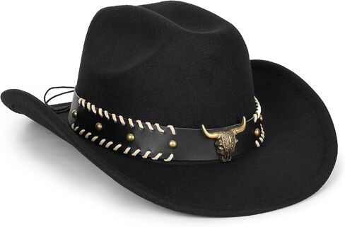 Vintage Western Cowboy Hat for Men Women - Wide Brim Cowgirl Fedora Hats with Braided Rope Band M in Kuwait