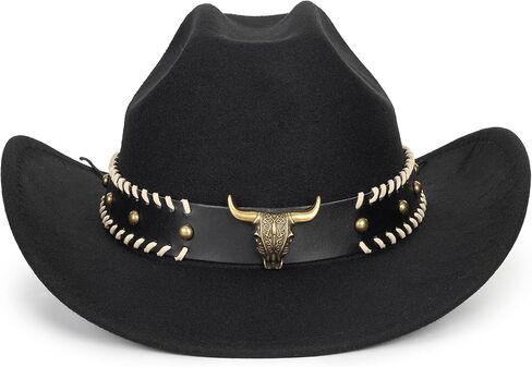 Vintage Western Cowboy Hat for Men Women - Wide Brim Cowgirl Fedora Hats with Braided Rope Band M in Kuwait