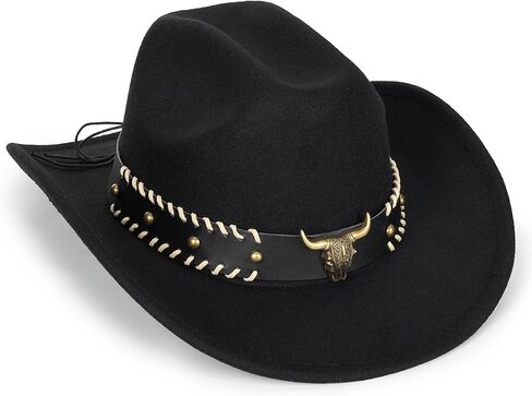 Vintage Western Cowboy Hat for Men Women - Wide Brim Cowgirl Fedora Hats with Braided Rope Band M in Kuwait