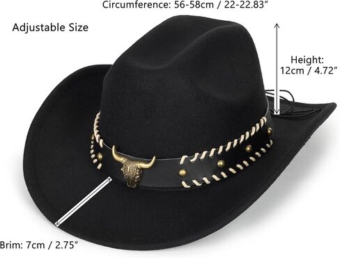 Vintage Western Cowboy Hat for Men Women - Wide Brim Cowgirl Fedora Hats with Braided Rope Band M in Kuwait