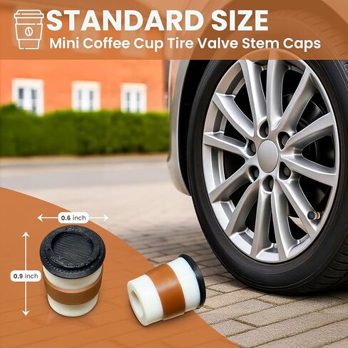 Mini Coffee Cup Tire Valve Stem Caps – 4 Pack | Funny Coffee Cup Air Valve Covers for Car, Bike, Truck, or Motorcycle | Novelty Tire Accessories | Fits Schrader Valves in Saudi Arabia