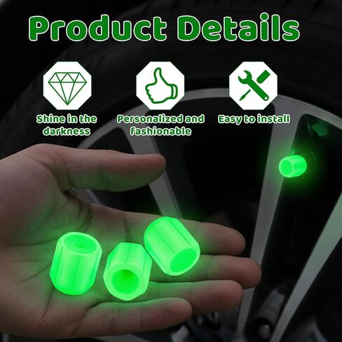 20 Pack Glow in The Dark Tire Valve Caps, 1.2 * 1.5cm, Fluorescent Tire Valve Stem Caps for Enhanced Nighttime Visibility, Funny Car Accessories Decor (Cool Noctilucous Green) in Saudi Arabia
