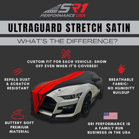 SR1 USA C8 Corvette Custom Fit Car Cover - Indoor Ultraguard Stretch Satin High End Dust Proof for 2020-2026 Stingray, Z06, Z51, E-Ray (Black with Gray Stripes) in Saudi Arabia