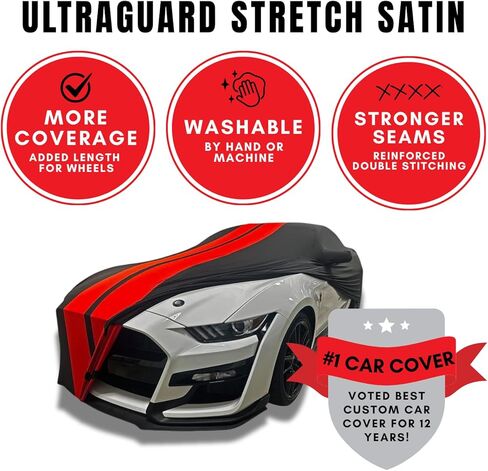 SR1 USA C8 Corvette Custom Fit Car Cover - Indoor Ultraguard Stretch Satin High End Dust Proof for 2020-2026 Stingray, Z06, Z51, E-Ray (Black with Gray Stripes) in Saudi Arabia
