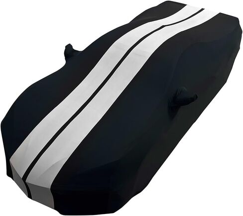 SR1 USA C8 Corvette Custom Fit Car Cover - Indoor Ultraguard Stretch Satin High End Dust Proof for 2020-2026 Stingray, Z06, Z51, E-Ray (Black with Gray Stripes) in Saudi Arabia