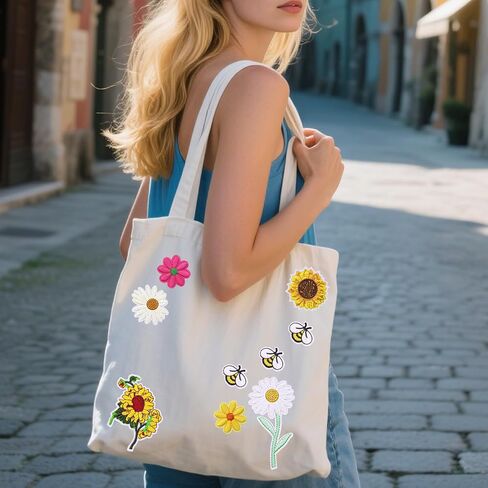 42 Pieces Bee Embroidered Applique Patches Daisy Sunflower Iron on Patch Cute Flower Sew on Patches for Clothing Bags, Jackets, Jeans, Hats, Clothes DIY Decoration (Cute) in Saudi Arabia