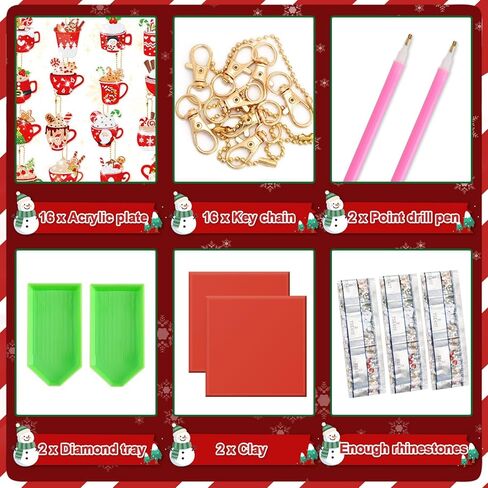 16 قطعة عيد الميلاد الماس الفن اللوحة سلسلة المفاتيح مجموعات 5D DIY الماس مفتاح سلسلة شنقا الحلي هدية عيد الميلاد العلامات شجرة ديكور اليدوية عيد الميلاد الماس الفن المعلقات لتغليف مهرجان عطلة in Kuwait