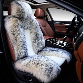 أغطية مقاعد السيارة من جلد الغنم العالمي سهلة التركيب من Gracefur، أغطية مقاعد من فراء الغنم الأسترالي الأصلي الدافئ للشتاء، وسادة هوائية متوافقة مع سيارات السيدان والشاحنات وسيارات الدفع الرباعي أو الشاحنات (أطراف رمادية) in Kuwait