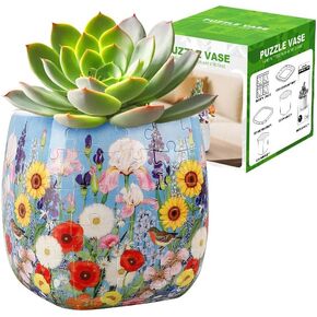 3D Puzzle Vase, 96 Unique Succulent Flower Vase Puzzle Pieces for Adults, Curved Plastic Vase Exquisite Decorative Gift for Flower Arrangements and Home Decoration,Crafts for Adults (Various Flowers) in Kuwait