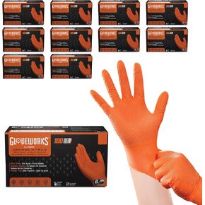 قفازات GLOVEWORKS HD برتقالية النتريل، قفازات نيتريل 8 مل للاستعمال مرة واحدة مع نسيج ماسي مرتفع، قفازات ميكانيكية يمكن التخلص منها in Kuwait