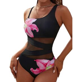 Blooming Jelly Women's Sexy One Piece Bathing Suits One Shoulder Swimsuits Slimming Mesh Swimwear in Kuwait