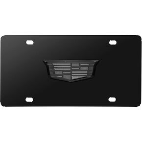 iPick Image for Cadillac 3D Crest Logo in Gunmetal Dark Gray on Black Stainless Steel License Plate - Official Licensed in Saudi Arabia