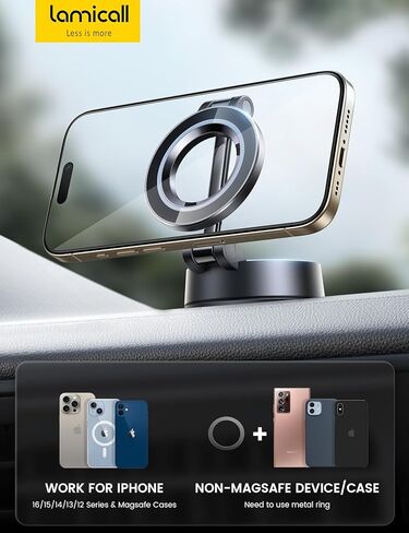 Lamicall for Magsafe Car Mount [70LBS أقوى شفط ومغناطيس فائق] حامل هاتف لسيارتك، حامل هاتف بكوب شفط قابل للتعديل 360 درجة للوحة القيادة والشاحنة الأمامية يناسب هاتف iPhone 17 الذكي in Saudi Arabia