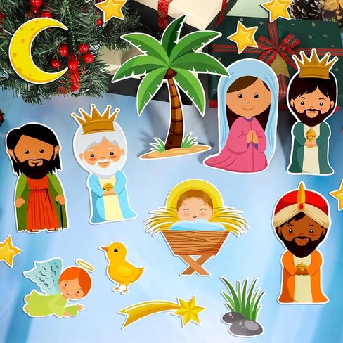 مجموعة لوحة إعلانات الميلاد 55 قطعة من Konsait، يسوع في المهد الملاك الحكيم للرجال الحيوانات، قواطع مشهد المهد لعيد الميلاد، ديكورات المكاتب المنزلية والمدرسة in Kuwait