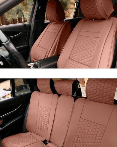 غطاء مقعد السيارة من الجلد البيئي من Owleys - واقي مقعد السائق العالمي الفاخر للسيارات وسيارات الدفع الرباعي والشاحنات (تان هيكسي) in Kuwait