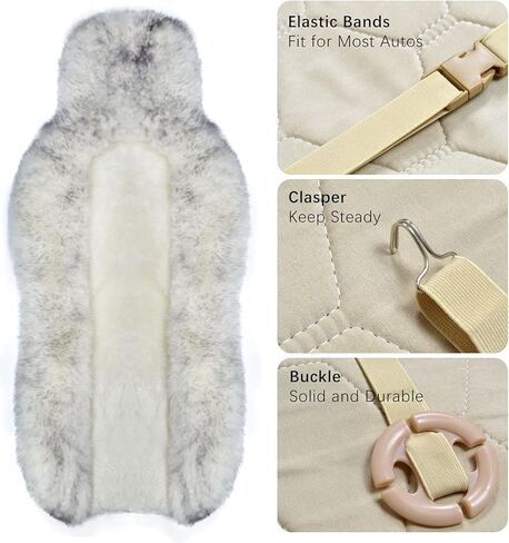 أغطية مقاعد السيارة من جلد الغنم العالمي سهلة التركيب من Gracefur، أغطية مقاعد من فراء الغنم الأسترالي الأصلي الدافئ للشتاء، وسادة هوائية متوافقة مع سيارات السيدان والشاحنات وسيارات الدفع الرباعي أو الشاحنات (أطراف رمادية) in Kuwait