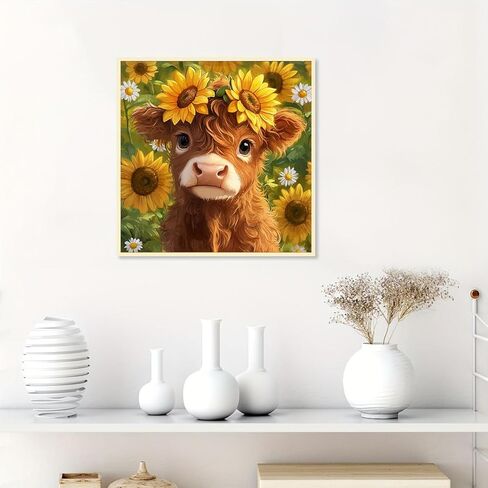 MBNTJHT Highland Cow Paint by Numbers Kit for Adults,Cute Cow and Flowers Paint by Number Kits on Unframed Canvas,DIY Watercolor Acrylic Art Painting Kits for Home Decor Gifts 16X16 Inch. in Saudi Arabia