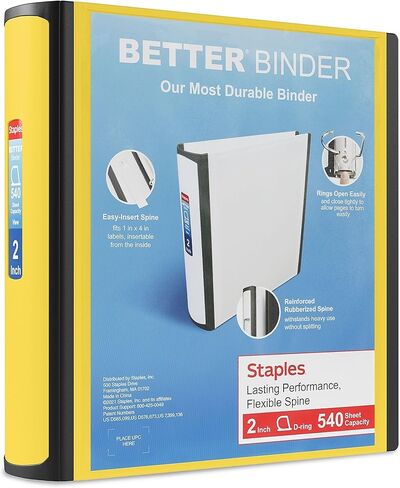 Staples 2-inch 3-Ring Better Binder, Yellow, 2/Pack (ST55880-CCVS) in Saudi Arabia