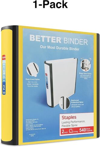 Staples 2-inch 3-Ring Better Binder, Yellow, 2/Pack (ST55880-CCVS) in Saudi Arabia