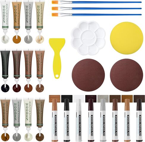 Wood Repair Kit: 12-Color Wood Filler and 8-Color Furniture Markers Touch Up for Scratches/Holes/Stains/Cracks in Floors/Table/Cabinets(Laminate/Hardwood) in Saudi Arabia