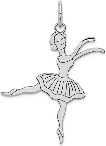 JewelryWeb 14k White Gold Laser Etched Satin Polished Ballerina Charm 30.4x22.6mm Pendant Necklace for Women in Saudi Arabia